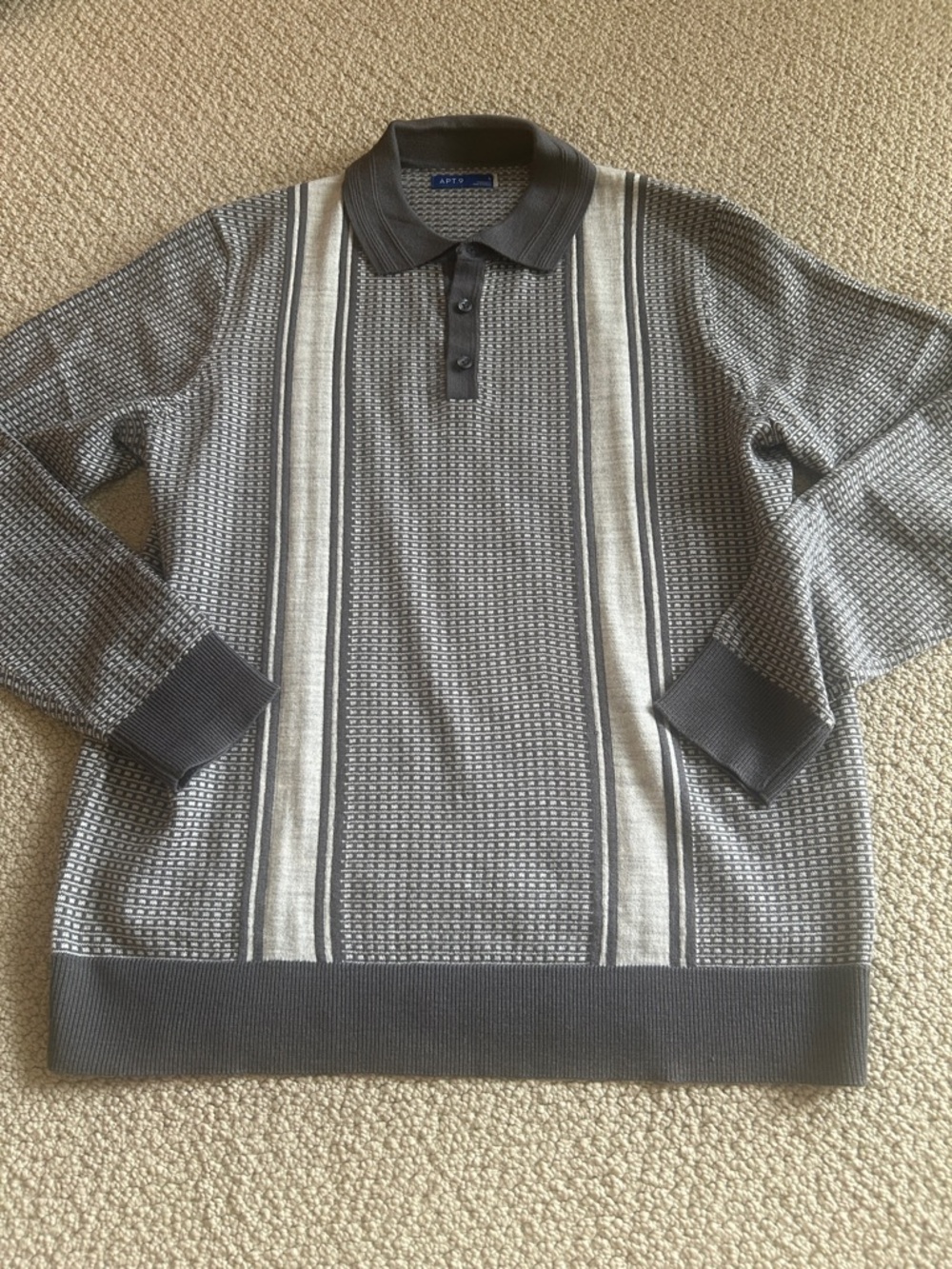 Apt. 9 Men's Gray Polo Sweater with Light Stripe Panels - Picture 2 of 5